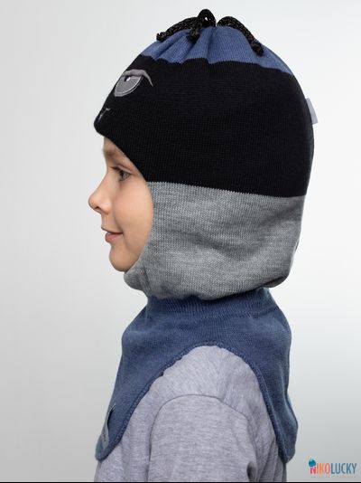 Шапка-шлем  19101-06, цвет черный, серый, джинс р. 50-52