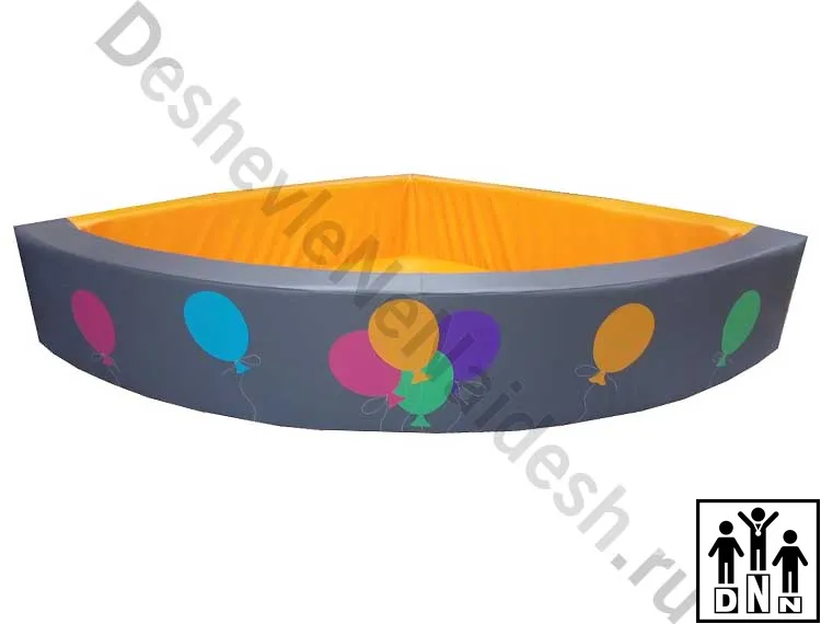 Сухой бассейн угловой с воздушными шарами серый-желтый