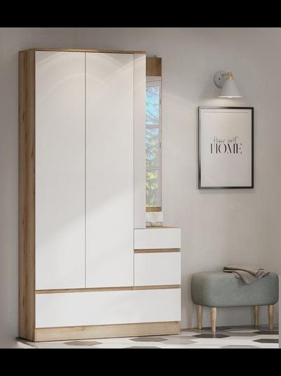 Брауни Вешалка с зеркалом Дуб Делано/Белый