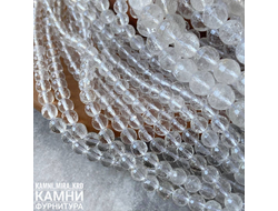 Горный хрусталь,  природный со шторками, включениями, шары с микроогранкой 7,7-8/10,3-10,6 мм, цена за нить 19 см
