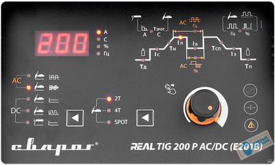 Инвертор для аргонодуговой сварки TIG 200Р REAL АС/DC  (E201В) Black (маска+педаль+перчатки)