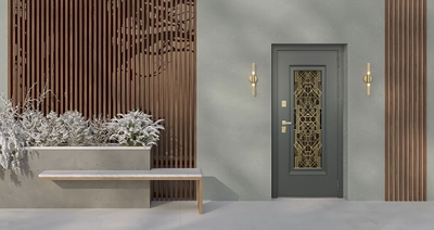 Стальная дверь   Изумруд с окном и лазерной резкой (терморазрыв 3к)