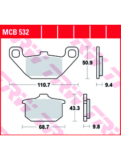 Тормозные колодки TRW MCB532 для Kawasaki Ninja 600/750/900, GPZ 250/305/400/500/550/600/750/900/1000/1100, VN 750/800/1500, Z 550, ZN 1300, GTR 1000