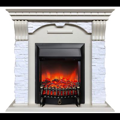 Электрокамин Дублин SL камень белый с очагом Fobos