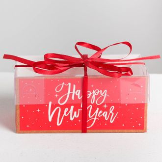 Коробка на 2 капкейка Happy new year, 16 × 8 × 7.5 см