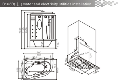 Душевая кабина с функций гидромассаж+пар, B103B ( L ) SSWW