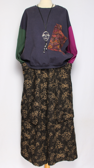 Джемпер ХЛОПОК "КАРМАН В ЦВЕТОЧЕК" синий до р.52