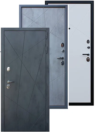 Металлическая дверь  «ДУЭТ-Б 3к Бетон» Белый матовый/ Светлый бетон, Темный бетон/ Светлый бетон
