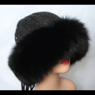 Черная шапка с мехом Vizio Италия 5543