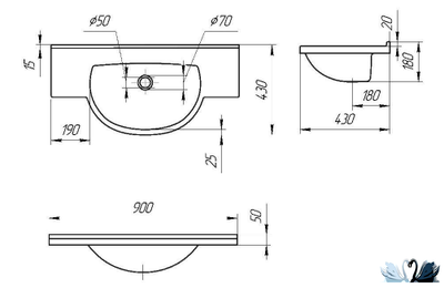Раковина Эстет Cuba 90 х 43 см мраморная на столешницу