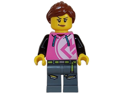 Kick Scooter Driver - Female, Dark Pink Hoodie, Dark Bluish Gray Legs, n/a (cty1626)