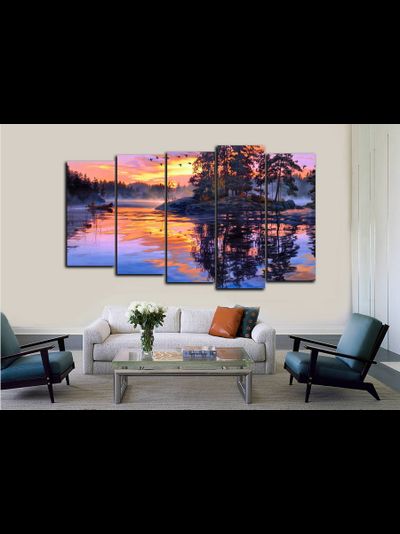 Модульная картина "Рассвет над тайгой"