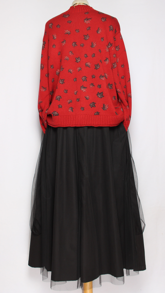 ДЖЕМПЕР ХЛОПОК "СТОЙКА МЕЛКИЕ ЛИСТИКИ" винный до р.54