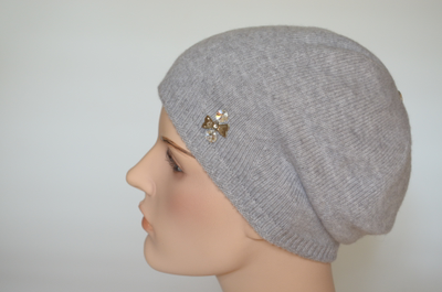 Серый вязаный берет из кашемира Loro Piana Италия Vizio 7016