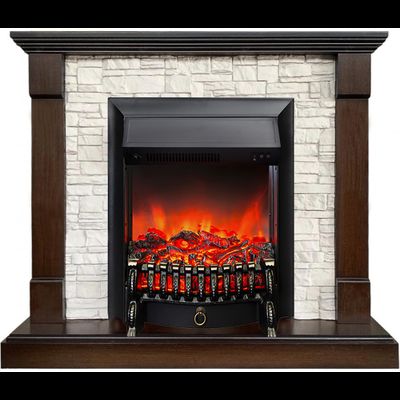 Электрокамин Тауэр LO камень белый с очагом Fobos