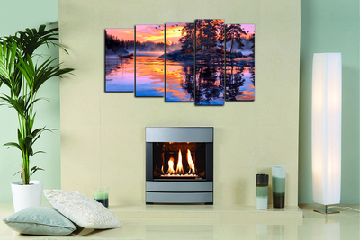 Модульная картина "Рассвет над тайгой"