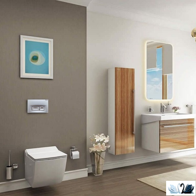 Панель смыва инсталляции для унитаза CREAVIT ORE GP3004.00 в интерьере с квадратным унитазом TP324