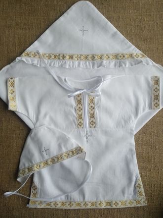 Комплект для крещения 3 пр. (рубашка, чепчик, пеленка с капюшоном), р-р: 62-68