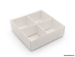 Коробка для конфет 4 шт Белый (10 х 10 х 3 см) с пластиковой крышкой