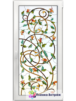 Витражная пленка, витражная пленка самоклеющаяся под заказ,пленочный витраж с цветочным рисунком
