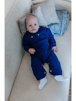 Комбинезон с шалевым воротником синий