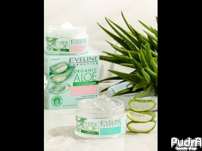 EVELINE крем-гель для лица увлажняюще-успокаивающий ORGANIC ALOE+COLLAGEN, 50 мл