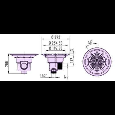 Донный слив универсальный из ABS-пластика IML круглый с патрубками 1 1/2" и 2", SU-001