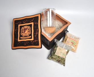 Набор "Кедровая шишка": орех кедровый, чай, стакан (ОБРАЗЕЦ) - арт.1172.1