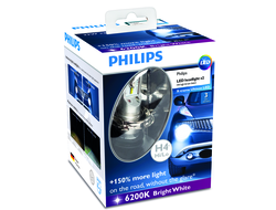 Светодиодные лампы головного света Philips LED H4 X-treme Ultinon 6200K, комплект 2 шт,