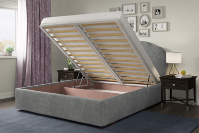 Кровать односпальная, двуспальная, MyCloud Донна с подъемным механизмом, бельевым ящиком, мягкое овальное изголовье