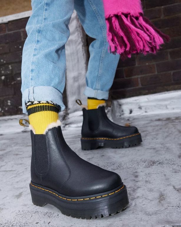 Челси Dr Martens 2976 Faux Fur Lined Platform Chelsea Boots с мехом