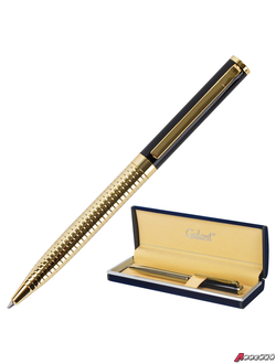 Ручка подарочная шариковая GALANT «Black Melbourne», корпус золотистый с черным, золотистые детали, пишущий узел 0,7 мм, синяя. 141356