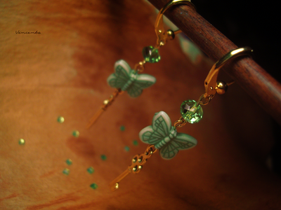 Серьги с бабочками и ключиками "Сказка о Салаточке"