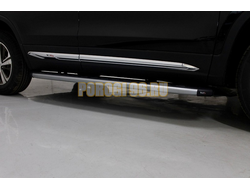 Пороги алюминиевые с пластиковой накладкой (карбон серебро) 1720 мм ТСС для Changan CS75 FL 2020-