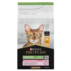 Pro Plan (Про План) Sterilised Delicate сухой корм для стерилизованных кошек и кастрированных котов с чувствительным пищеварением с курицей, 1,5 кг