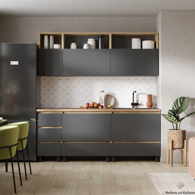 Хелен кухонный гарнитур 2 м Серый графит/Дуб крафт золото