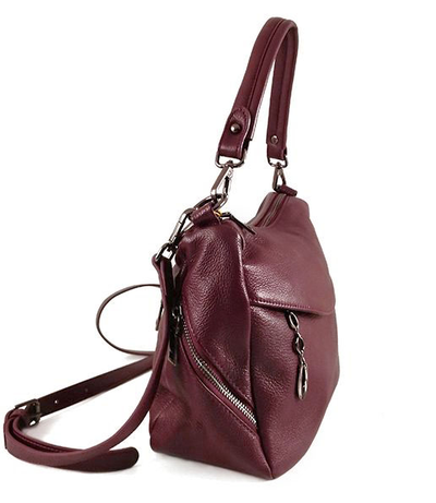 (АРТИКУЛ: 8332/0/02) СУМКА ЖЕНСКАЯ, НЕБОЛЬШАЯ, НАТУРАЛЬНАЯ КОЖА, ТЕМНО-БОРДОВАЯ, С ДЕКОРАТИВНЫМИ НАРУЖНЫМИ КАРМАНАМИ, С ПЛЕЧЕВЫМ РЕМНЕМ
