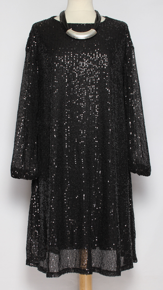 ПЛАТЬЕ-ТУНИКА НАРЯДНОЕ "РАСКЛЕШЕННОЕ ПАЙЕТКИ" черное р.46,50,52,54,58