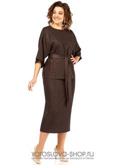 Женский юбочный костюм в коричневом цвете