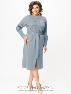 Модель :3017.Женское трикотажное платье в серо-голубом цвете