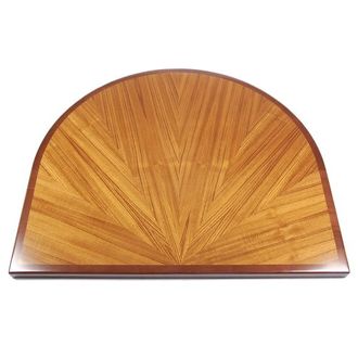 Quartered Figured Teak Veneer in a half sunburst pattern with Stained Maple Wood Edge