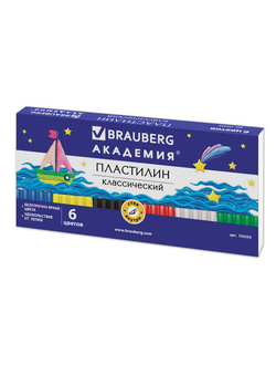 Пластилин классический BRAUBERG, 6 цветов, 120 г, со стеком, картонная упаковка, 103253