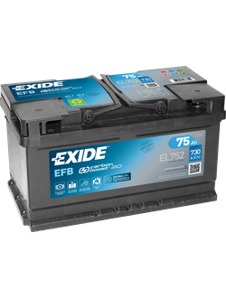 АККУМУЛЯТОР АВТОМОБИЛЬНЫЙ EXIDE EFB EL752 R+ 75Ah 730А (En)