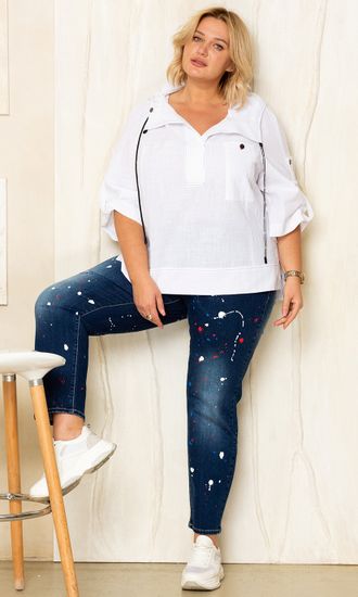 Женские зауженные джинсы с ручной росписью &quot;АРТ&quot; арт .972302 (Цвет деним) Размеры 52-66
