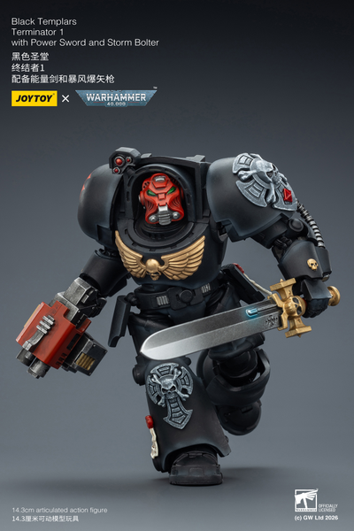 Терминатор Черных Храмовников (Warhammer 40K) - КОЛЛЕКЦИОННАЯ ФИГУРКА 1/18 Black Templars Terminator with Power Sword and Storm Bolter (JT03097) - JOYTOY