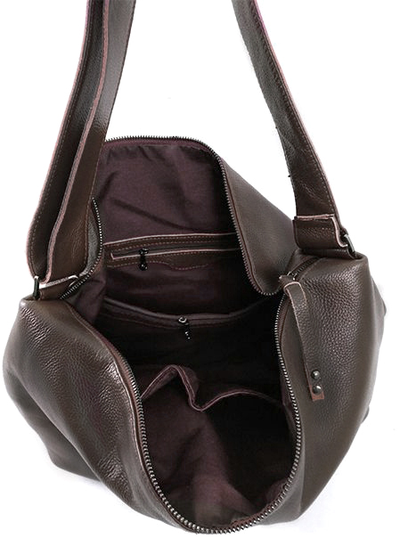 (АРТИКУЛ: 7927/0/82) СУМКА МЕШОК ЖЕНСКАЯ, БОЛЬШАЯ, НАТУРАЛЬНАЯ КОЖА, TEМНО-КОРИЧНЕВАЯ, ШИРОКИЙ РЕМЕНЬ ЧЕРЕЗ ПЛЕЧО