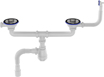 Сифон 3 1/2"х40, для двойной мойки (2 отв  311/2")Aquant UD0179-12-MR с переливом кругл/прямоуг,   гофра, 40х40/50 [98399]