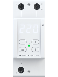 Реле напряжения Welrok D2-63 защищает оборудование от скачков и провалов напряжения, обрыва нулевого провода.