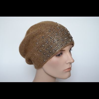 Коричневый женский вязаный берет с украшениями Vizio Италия 6439