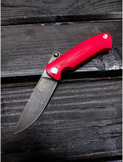 Фрикционный складной нож Микрос сталь К110 BlackWash, рукоять G10, цвет красный